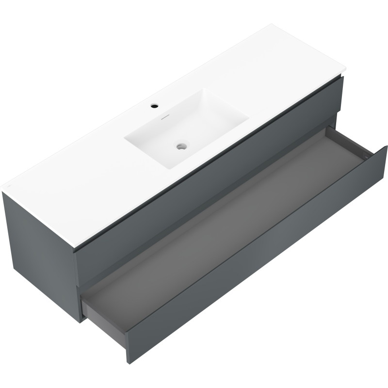 Mexen Orio Badezimmerschrank 160 cm mit Waschbecken Otis, 2 Schubladen, Graphit matt/Weiß matt - 91A10-16047-2-BFF66-W18M01