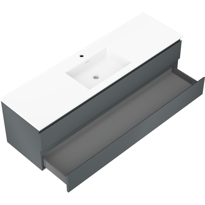 Mexen Orio Badezimmerunterschrank 160 cm mit Waschbecken Otis, 2 Schubladen, Grafit matt/Weiß matt - 91A10-16047-2-BFF66-W18M01