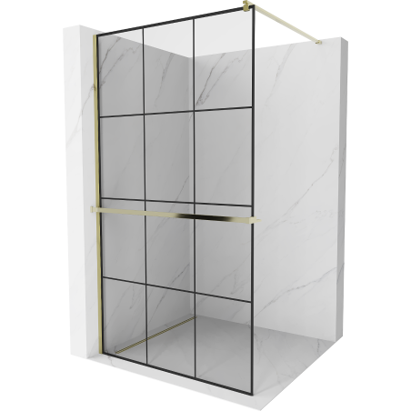 Mexen Kioto+ Duschwand mit Regal Walk-in 110 x 200 cm, schwarzes Gitter, golden - 800-110-121-50-77