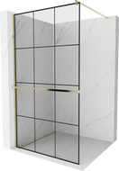 Mexen Kioto+ Duschwand mit Regal Walk-in 110 x 200 cm, schwarzes Gitter, golden - 800-110-121-50-77