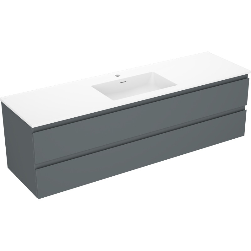 Mexen Orio Badezimmerschrank 160 cm mit Waschbecken Otis, 2 Schubladen, Graphit matt/Weiß matt - 91A10-16047-2-BFF66-W18M01