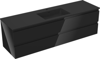 Mexen Orio 160 cm Badezimmermöbel mit Waschbecken Otis, 2 Schubladen, Schwarz Glanz/Schwarz Matt - 91A10-16047-2-BFF70-W18M71