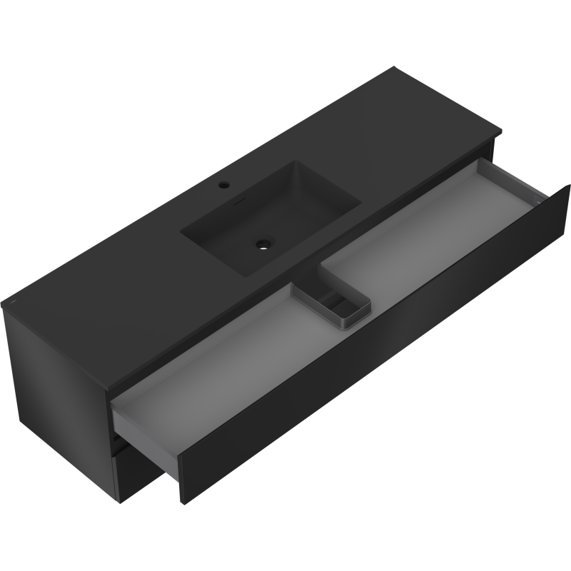 Mexen Orio Badezimmerschrank 160 cm mit Otis-Waschbecken, 2 Schubladen, Schwarz matt - 91A10-16047-2-BFF71-W18M71