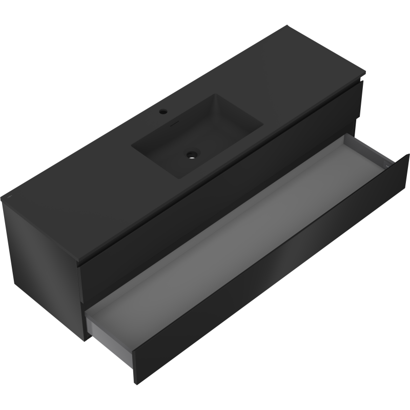 Mexen Orio Badezimmerschrank 160 cm mit Otis-Waschbecken, 2 Schubladen, Schwarz matt - 91A10-16047-2-BFF71-W18M71