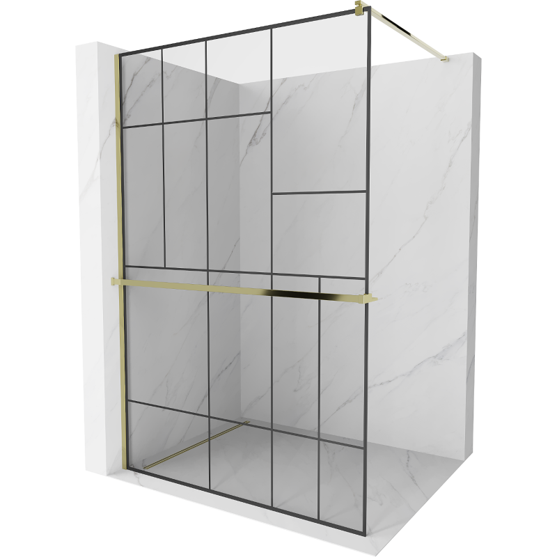 Mexen Kioto+ Duschwand mit Regal Walk-in 90 x 200 cm, schwarzes Muster, Gold - 800-090-121-50-78