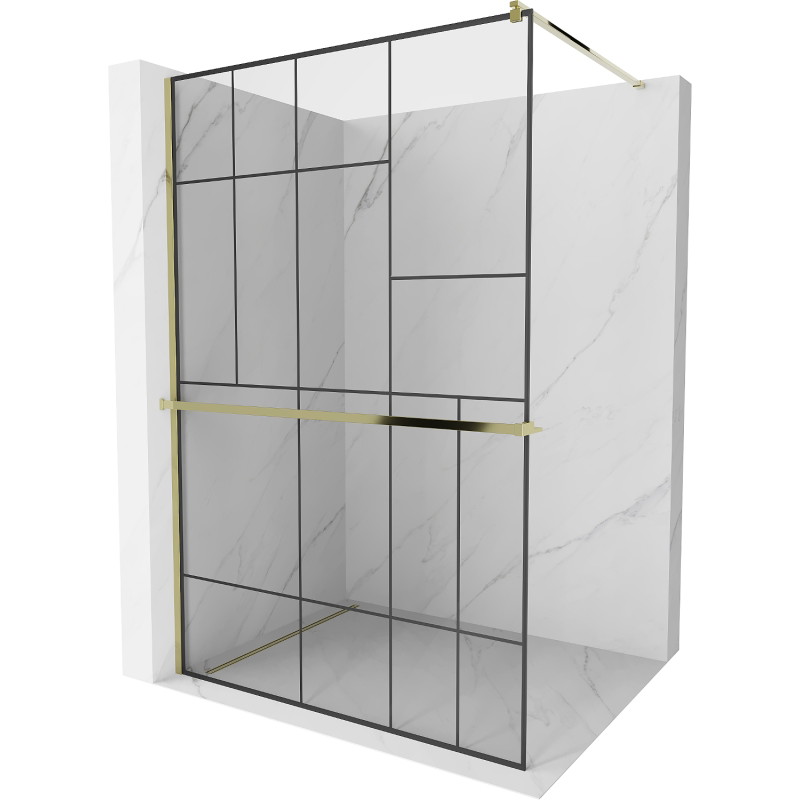 Mexen Kioto+ Duschwand mit Regal Walk-in 110 x 200 cm, schwarzes Muster, Gold - 800-110-121-50-78