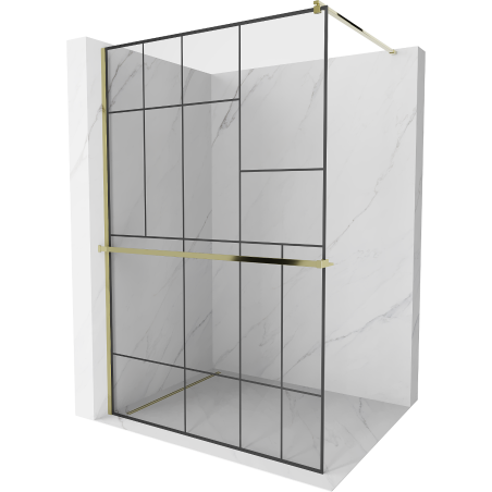 Mexen Kioto+ Duschwand mit Ablage Walk-in 120 x 200 cm, schwarzes Muster, gold - 800-120-121-50-78