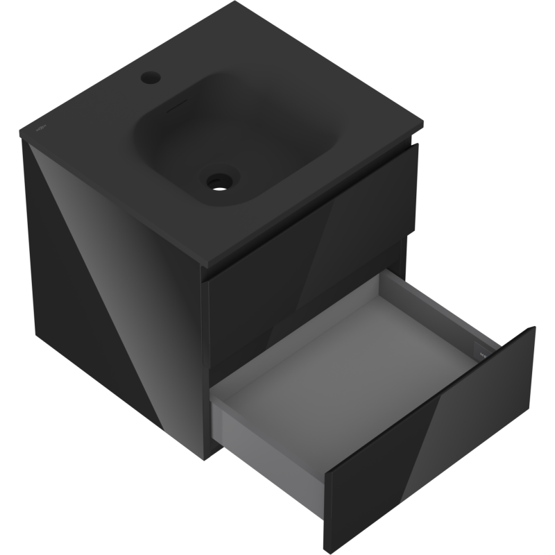 Mexen Orio Badschrank 50 cm mit Waschbecken Vela, 2 Schubladen, Schwarz Glanz/Schwarz Matt - 91A10-05047-2-BFF70-W23M71