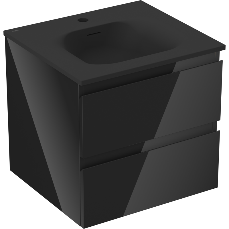 Mexen Orio Badschrank 50 cm mit Waschbecken Vela, 2 Schubladen, Schwarz Glanz/Schwarz Matt - 91A10-05047-2-BFF70-W23M71