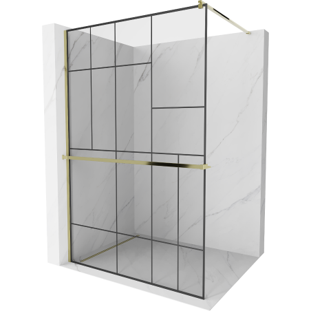 Mexen Kioto+ Duschwand mit Regal Walk-in 140 x 200 cm, schwarzes Muster, gold - 800-140-121-50-78