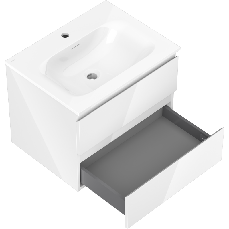 Mexen Orio Badezimmerschrank 60 cm mit Waschbecken Vela, 2 Schubladen, weiß glänzend - 91A10-06047-2-BFF00-W23M00