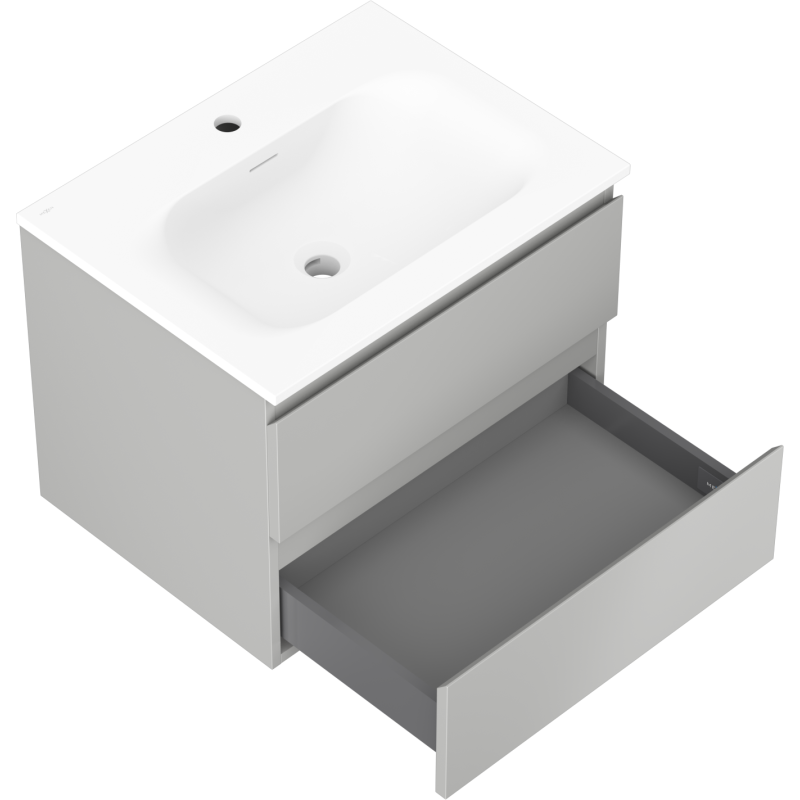 Mexen Orio Badezimmerschrank 60 cm mit Waschbecken Vela, 2 Schubladen, grau matt/weiß matt - 91A10-06047-2-BFF62-W23M01