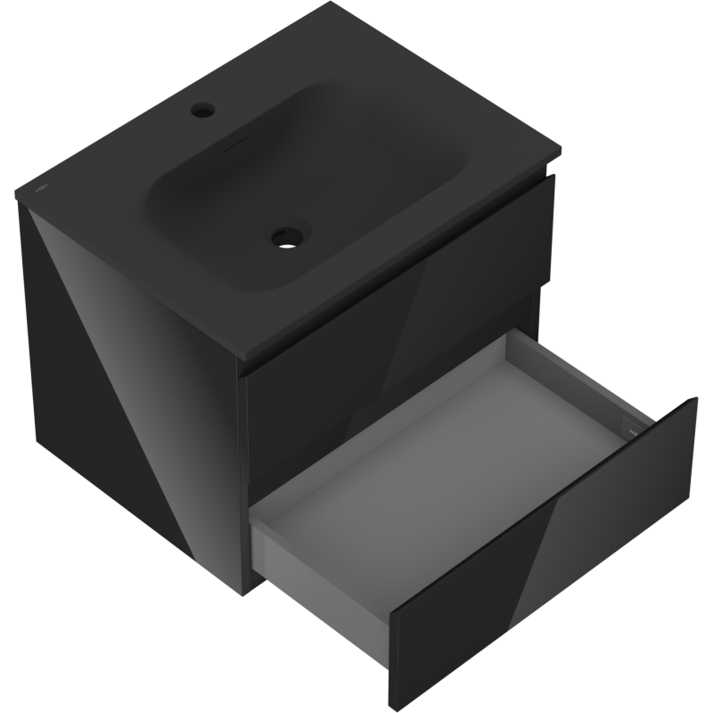 Mexen Orio Badezimmerschrank 60 cm mit Waschbecken Vela, 2 Schubladen, Schwarz Glanz/Schwarz Matt - 91A10-06047-2-BFF70-W23M71