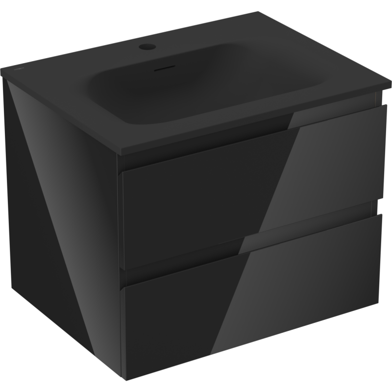 Mexen Orio Badezimmerschrank 60 cm mit Waschbecken Vela, 2 Schubladen, Schwarz Glanz/Schwarz Matt - 91A10-06047-2-BFF70-W23M71