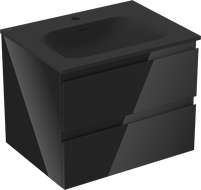 Mexen Orio Badezimmerschrank 60 cm mit Waschbecken Vela, 2 Schubladen, Schwarz Glanz/Schwarz Matt - 91A10-06047-2-BFF70-W23M71