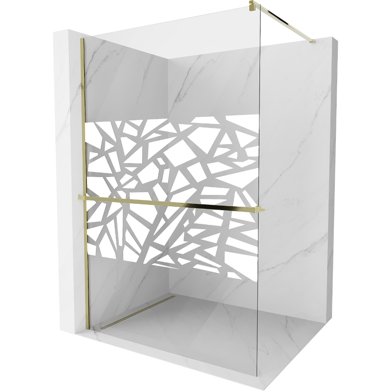 Mexen Kioto+ Duschwand mit Regal Walk-in 100 x 200 cm, weißes Muster, gold - 800-100-121-50-85