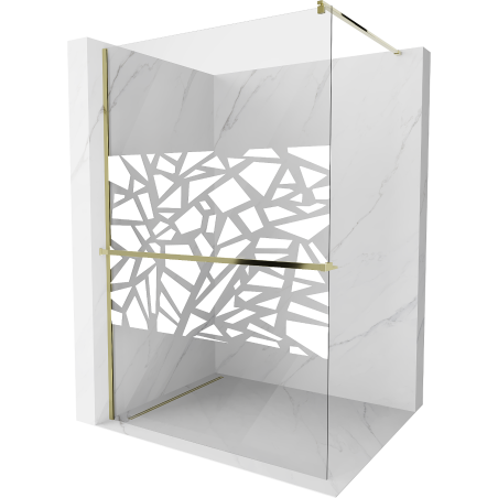 Mexen Kioto+ Duschwand mit Ablage Walk-in 110 x 200 cm, weißes Muster, gold - 800-110-121-50-85