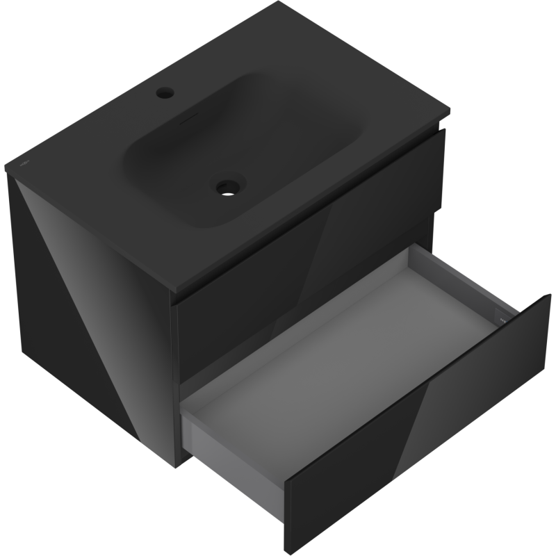 Mexen Orio Badezimmerschrank 70 cm mit Waschbecken Vela, 2 Schubladen, Schwarz Glanz/Schwarz Matt - 91A10-07047-2-BFF70-W23M71