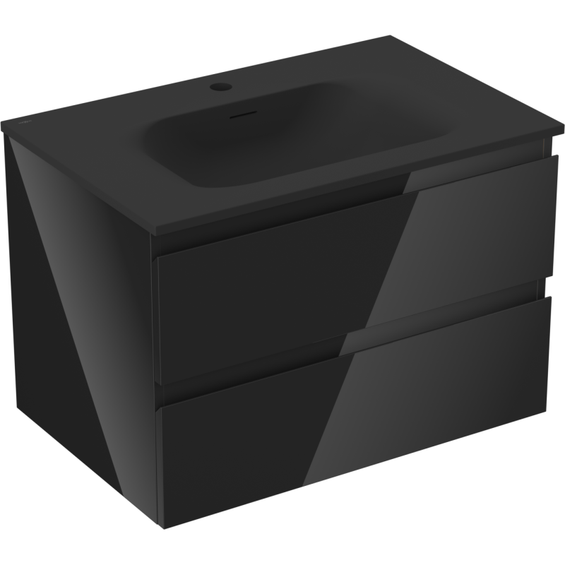 Mexen Orio Badezimmerschrank 70 cm mit Waschbecken Vela, 2 Schubladen, Schwarz Glanz/Schwarz Matt - 91A10-07047-2-BFF70-W23M71