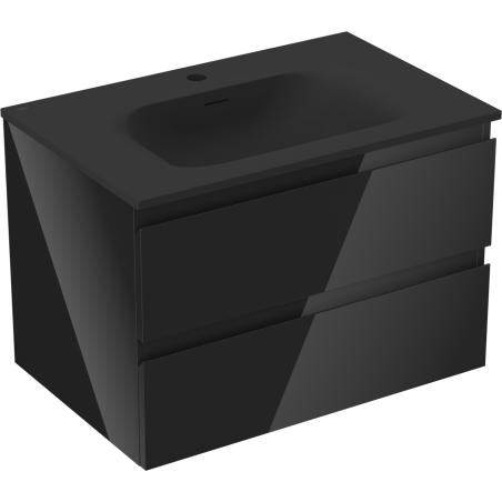 Mexen Orio Badezimmerschrank 70 cm mit Waschbecken Vela, 2 Schubladen, Schwarz Glanz/Schwarz Matt - 91A10-07047-2-BFF70-W23M71