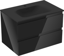 Mexen Orio Badezimmerschrank 70 cm mit Waschbecken Vela, 2 Schubladen, Schwarz Glanz/Schwarz Matt - 91A10-07047-2-BFF70-W23M71