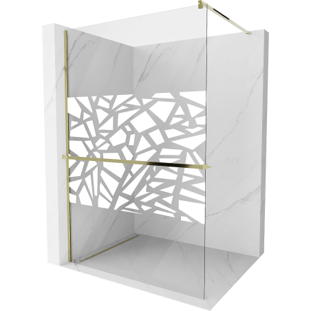 Mexen Kioto+ Duschwand mit Regal Walk-in 120 x 200 cm, weißes Muster, golden - 800-120-121-50-85