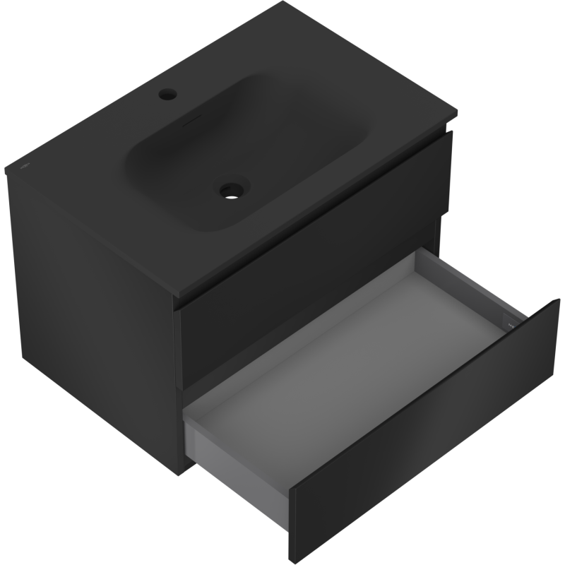 Mexen Orio Badezimmerschrank 70 cm mit Waschbecken Vela, 2 Schubladen, schwarz matt - 91A10-07047-2-BFF71-W23M71