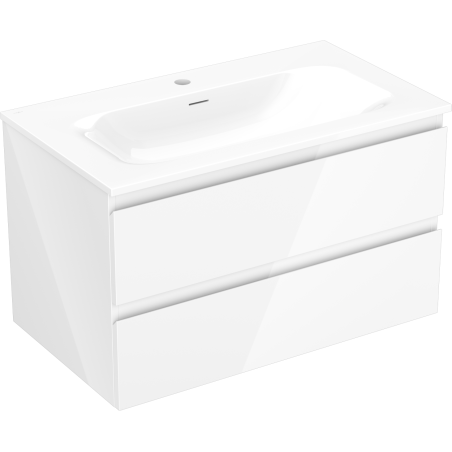 Mexen Orio Badezimmer-Schrank 80 cm mit Waschbecken Vela, 2 Schubladen, weiß glänzend - 91A10-08047-2-BFF00-W23M00