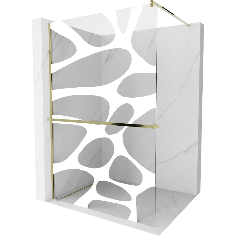 Mexen Kioto+ Duschwand mit Regal Walk-in 110 x 200 cm, weiße Welle, gold - 800-110-121-50-97