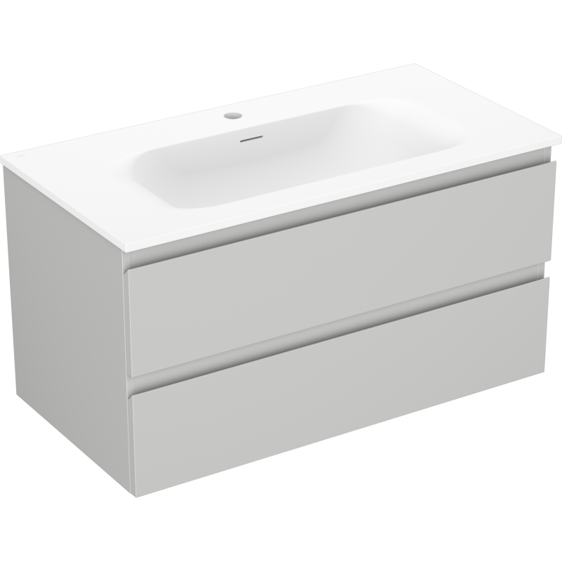 Mexen Orio Badezimmerschrank 90 cm mit Waschbecken Vela, 2 Schubladen, grau matt/weiß matt - 91A10-09047-2-BFF62-W23M01