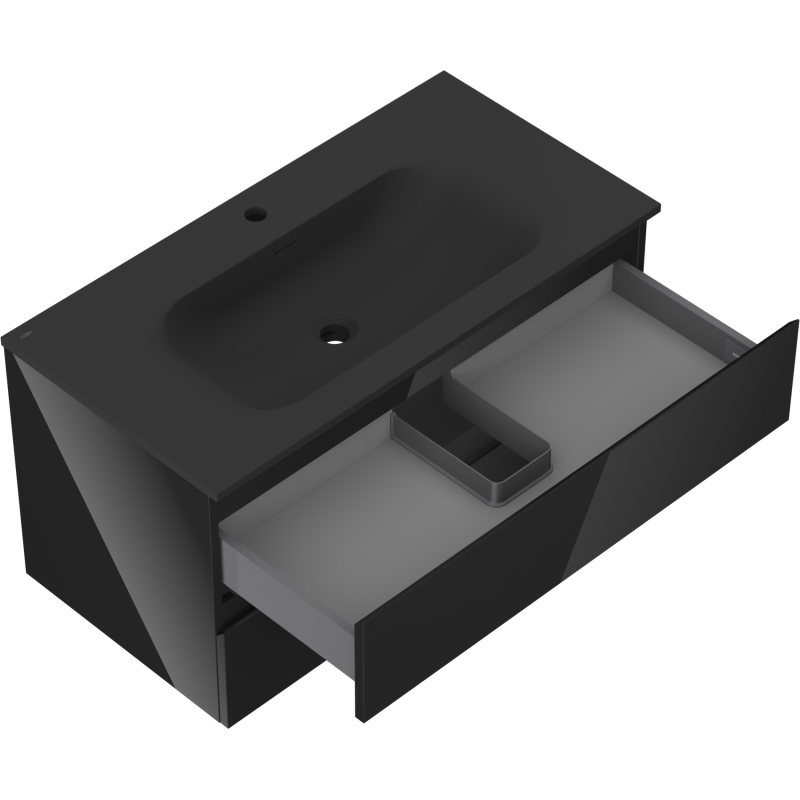 Mexen Orio Badezimmerschrank 90 cm mit Waschbecken Vela, 2 Schubladen, Schwarz Glanz/Schwarz Matt - 91A10-09047-2-BFF70-W23M71
