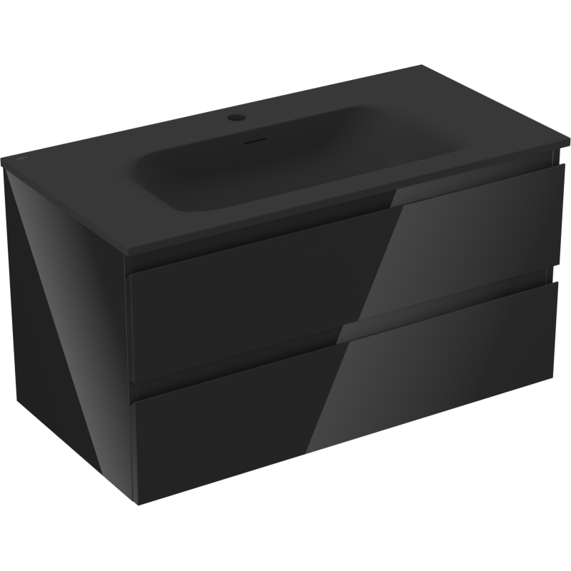Mexen Orio Badezimmerschrank 90 cm mit Waschbecken Vela, 2 Schubladen, Schwarz Glanz/Schwarz Matt - 91A10-09047-2-BFF70-W23M71