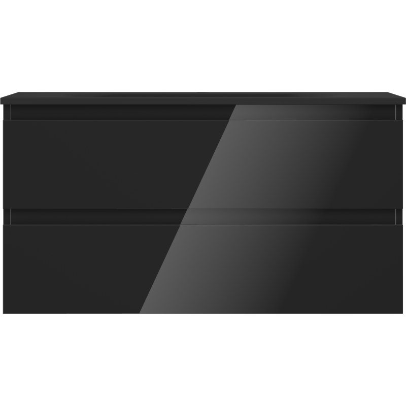 Mexen Orio Badezimmerschrank 90 cm mit Waschbecken Vela, 2 Schubladen, Schwarz Glanz/Schwarz Matt - 91A10-09047-2-BFF70-W23M71