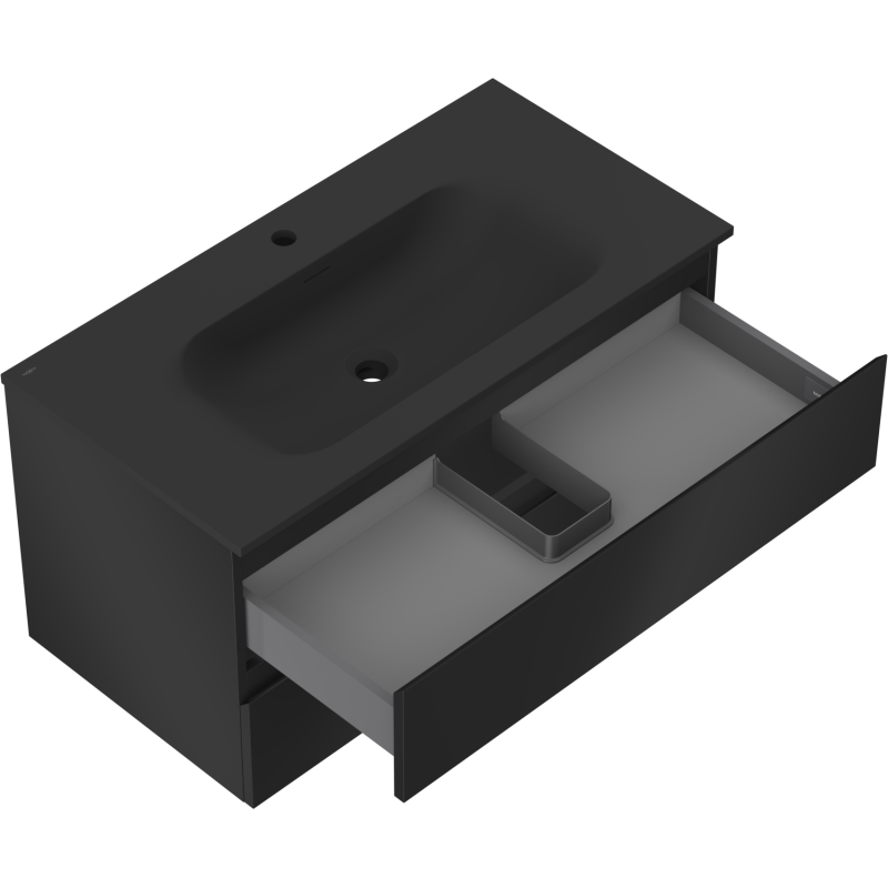 Mexen Orio Badezimmerschrank 90 cm mit Waschbecken Vela, 2 Schubladen, Schwarz Matt - 91A10-09047-2-BFF71-W23M71