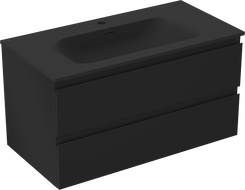 Mexen Orio Badezimmerschrank 90 cm mit Waschbecken Vela, 2 Schubladen, Schwarz Matt - 91A10-09047-2-BFF71-W23M71