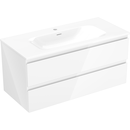 Mexen Orio Badezimmerschrank 100 cm mit Waschbecken Vela, 2 Schubladen, weiß glänzend - 91A10-10047-2-BFF00-W23M00