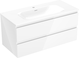 Mexen Orio Badezimmerschrank 100 cm mit Waschbecken Vela, 2 Schubladen, weiß glänzend - 91A10-10047-2-BFF00-W23M00