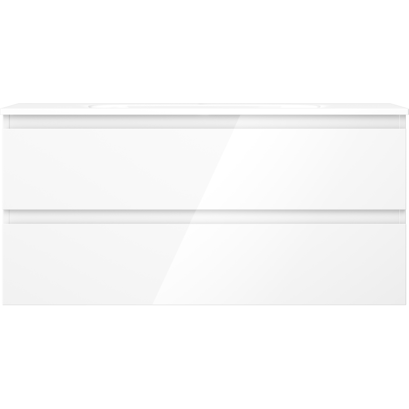 Mexen Orio Badezimmerschrank 100 cm mit Waschbecken Vela, 2 Schubladen, weiß glänzend - 91A10-10047-2-BFF00-W23M00