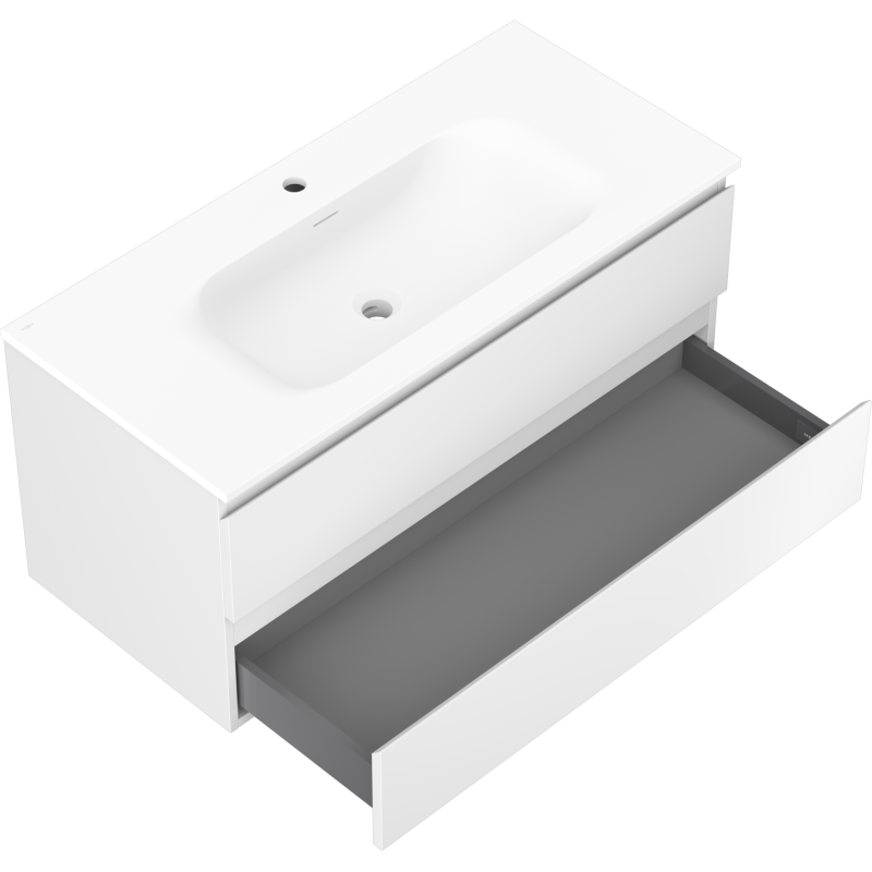Mexen Orio Badezimmer-Waschbeckenunterschrank 100 cm mit Waschbecken Vela, 2 Schubladen, weiß matt - 91A10-10047-2-BFF01-W23M01