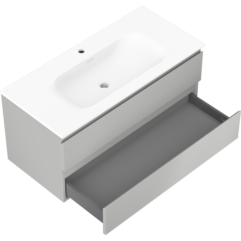 Mexen Orio Badezimmerschrank 100 cm mit Waschbecken Vela, 2 Schubladen, grau matt/weiß matt - 91A10-10047-2-BFF62-W23M01