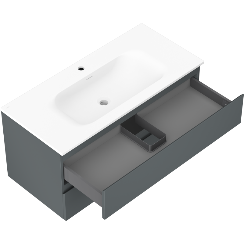 Mexen Orio Badezimmerschrank 100 cm mit Waschbecken Vela, 2 Schubladen, grafit matt/weiß matt - 91A10-10047-2-BFF66-W23M01
