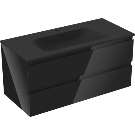 Mexen Orio Badezimmerschrank 100 cm mit Waschbecken Vela, 2 Schubladen, Schwarz Glanz/Schwarz Matt - 91A10-10047-2-BFF70-W23M71