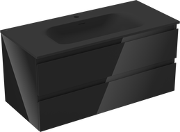 Mexen Orio Badezimmerschrank 100 cm mit Waschbecken Vela, 2 Schubladen, Schwarz Glanz/Schwarz Matt - 91A10-10047-2-BFF70-W23M71