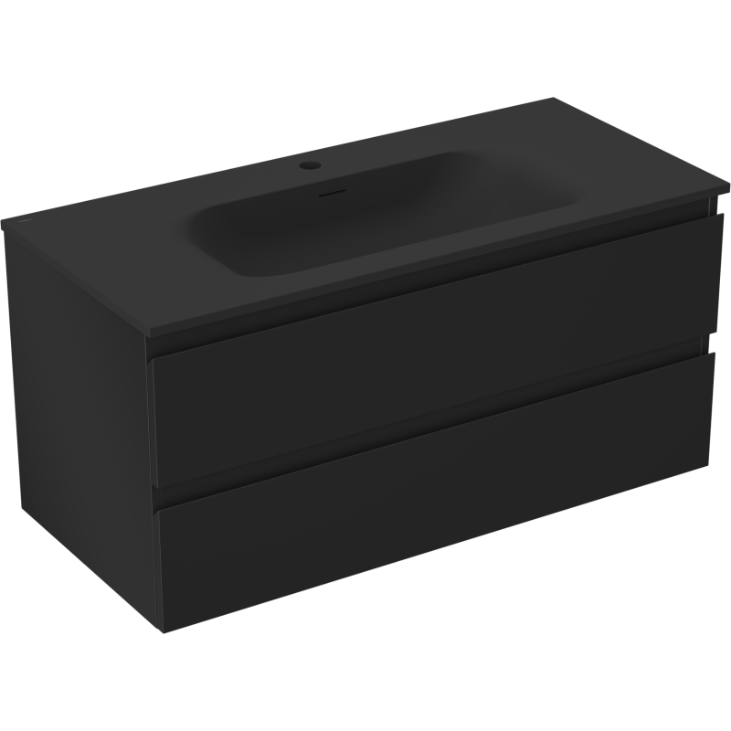 Mexen Orio Badezimmerschrank 100 cm mit Waschbecken Vela, 2 Schubladen, schwarz matt - 91A10-10047-2-BFF71-W23M71