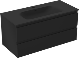 Mexen Orio Badezimmerschrank 100 cm mit Waschbecken Vela, 2 Schubladen, schwarz matt - 91A10-10047-2-BFF71-W23M71