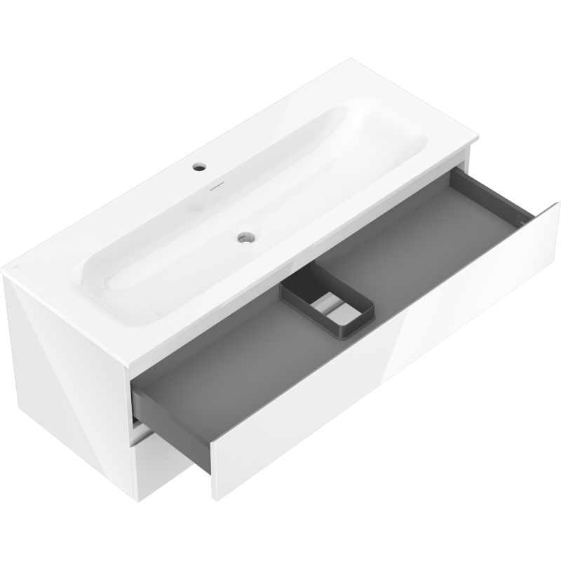 Mexen Orio Badezimmerschrank 120 cm mit Waschbecken Vela, 2 Schubladen, weiß glänzend - 91A10-12047-2-BFF00-W23M00