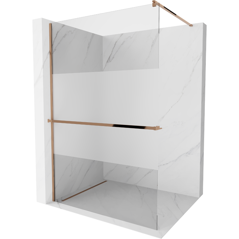 Mexen Kioto+ Duschwand mit Ablage Walk-in 70 x 200 cm, transparent/Mattglas, Roségold - 800-070-121-60-35