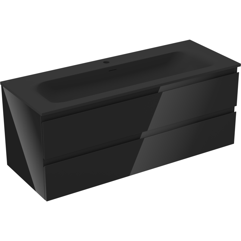 Mexen Orio Badezimmerschrank 120 cm mit Waschbecken Vela, 2 Schubladen, schwarz glänzend/schwarz matt