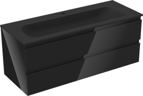 Mexen Orio Badezimmerschrank 120 cm mit Waschbecken Vela, 2 Schubladen, schwarz glänzend/schwarz matt