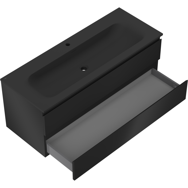 Mexen Orio Badezimmerschrank 120 cm mit Waschbecken Vela, 2 Schubladen, schwarz matt - 91A10-12047-2-BFF71-W23M71